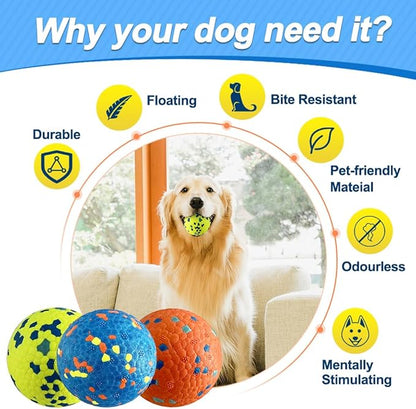 Dog Balls, Dog Tennis Balls for Aggressive Chewers, 3'' Durable Teething Chew Toys & Floating Water Toy, Interactive Fetch Ball for Medium/Large Dogs (3 Pack)