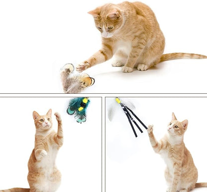 Cat Insect Feather Toys Replacement Cat Toy Wand Refills, 6 Pieces Natural Insect Cat Toy Feathers Refill, Interactive Cat Teaser Wand Attachments, with Bell