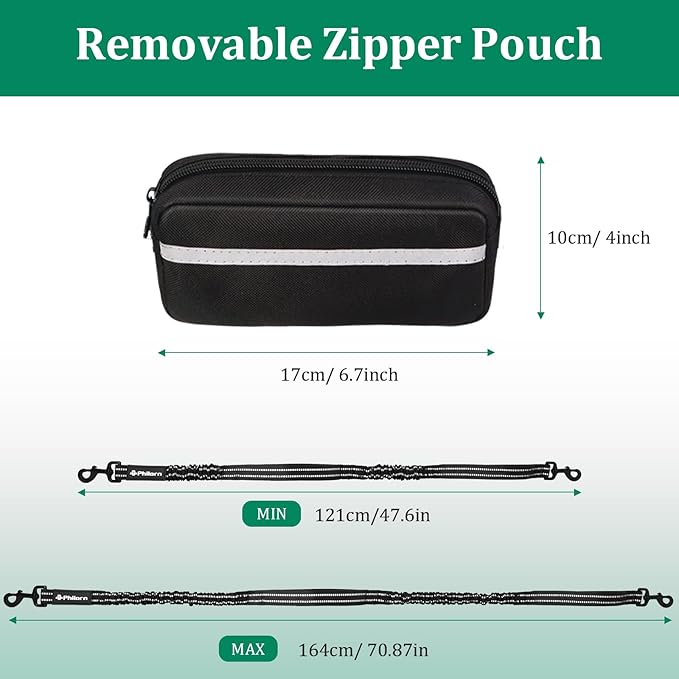 Philorn Hands Free Dog Leash for 2 Dogs, Adjustable Waist Leash for Medium Large Dogs Walking, Running, Jogging, Hiking, Dual Handles and Durable Bungee