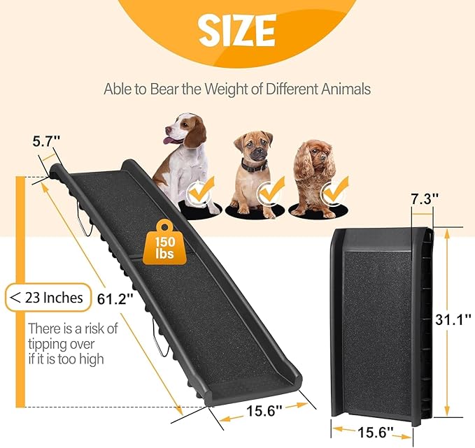 62 Inch Portable Folding Dog Ramp,Lightweight Outdoor Indoor Pet Ramp Stairs Step Ladder for Car, Truck, SUV, High Bed,Non-Slip Rug Surface Supports up to 154 lb