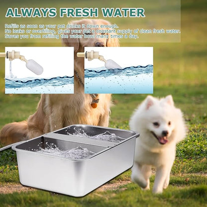 6 Gal Automatic Dog Water Bowl Dispenser Stainless Steel Dog Waterer for Large Breed Dogs, Outdoor Extra Large Bowl for Cats Pets Livestock Chicken