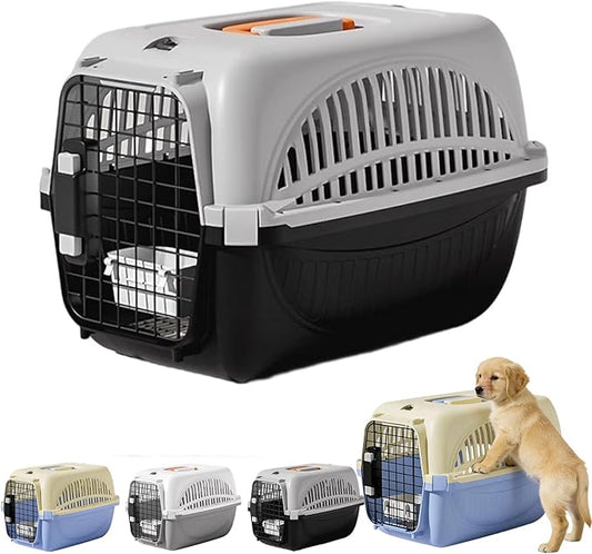 Airline Approved Dog Carrier, Hard-Sided Cat Carrier with Detachable Food Bowl, Portable Dog Crate for Small Dogs and Cats, Ideal for Travel, Car, and Outdoor Use (Black)
