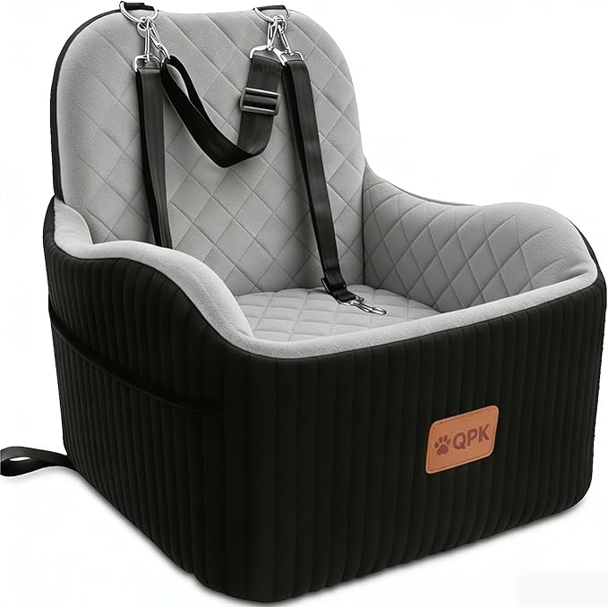Dog Booster Car Seat for Small & Medium Dogs Up to 35 lbs, 6" Elevated Pet Car Seat with Safety Leash, High-Support Foam, Non-Slip Bottom, Fits Front & Back Seat, Washable Cover