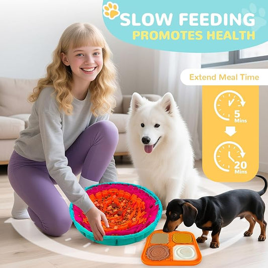 Dog Snuffle Mat and Lick Mats Set, Interactive Dog Enrichment Puzzle Toys for Puppy Small Medium Large Breed Dogs Cats, Adjustable Slow Feeder Bowl Sniff Foraging Treat Mats Mental Stimulation