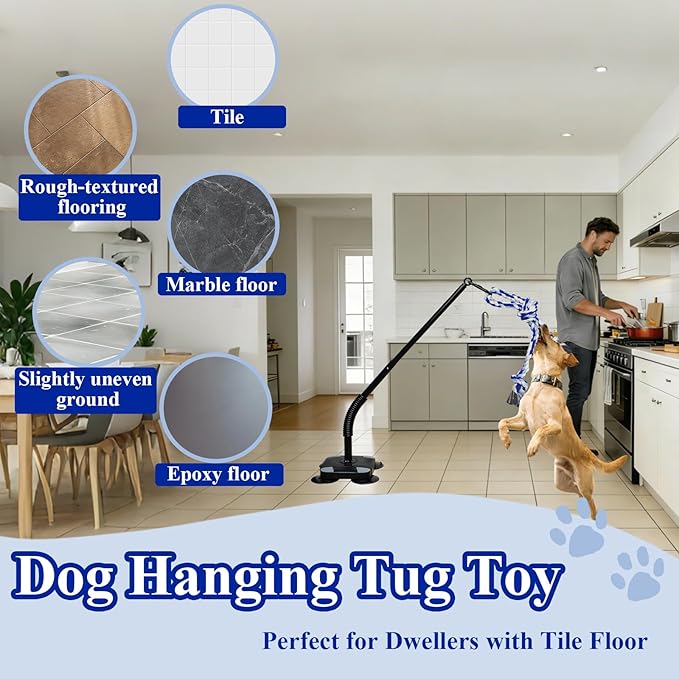 Indoor Suction Cup Dog Toy with 3 Ropes - Adjustable Height Tug Toy for Small to Large Dogs, Interactive Boredom Relief for Solo Play on Tile Floors