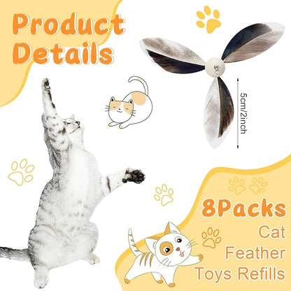8 Pcs Cat Feather Propeller Refills Propeller Interactive Cat Toy Refills Kittens Toy Feather Replacement Wand Teasers Attachments for Kittens Wand (Lovely)