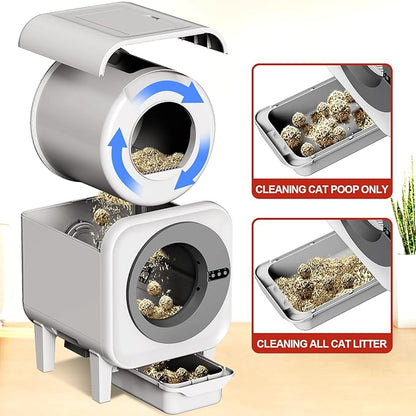 [Meowra] Self-Cleaning Cat Litter Box, 75L XL Capacity(48x55x61cm), WiFi APP Control, Odorless Automatic Cat Toilet with Garage Bags