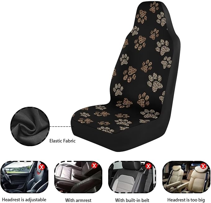 Dreaweet Leopard Print Dog Paw Car Seat Covers Front Seats Cute Car Accessories for Women 2 Piece Washable Universal Bucket Seat Covers for Cars SUV Sedan Trucks