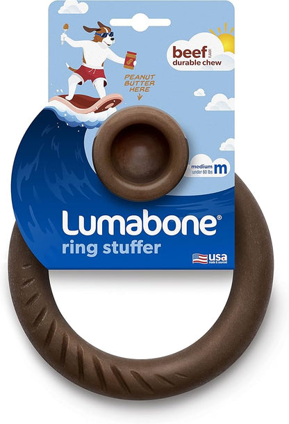 Lumabone Ring Stuffer Durable Chew Toy for Aggressive Chewers, Real Beef, Made in USA, Medium
