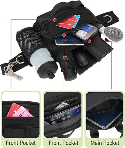 Hands Free Dog Leash with Waist Bag, Retractable Bungee Leash Portable with Dual Handles + Multifunctional Zipper Pouch for Dog Training Walking Running Cycling