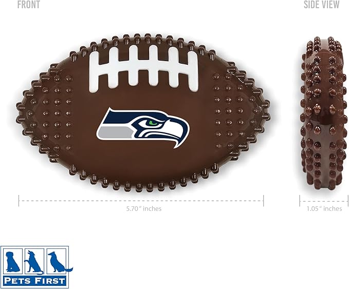 NFL Seattle Seahawks Mega- Chew Hard Nylon Bacon-Flavored Dog Bone Football Chew Toy Interactive Tasty Fun Dog Chewy Toys Indestructible Strong Durable Tough Pet Biting Playtoy for Aggressive Chewers