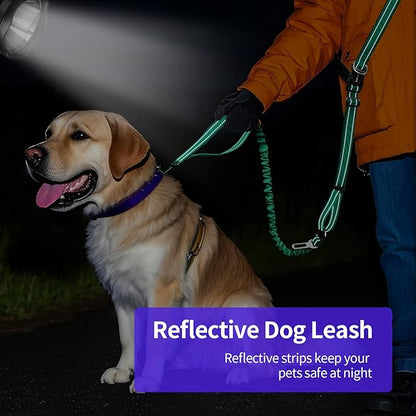 Kazazoo Hands-Free Dog Leash with 5.5-8.5FT Adjustable Length - Heavy Duty No Pull Bungee Design, Reflective Safety for Walking, Jogging & Training | Suitable for Medium to Large Dogs,M size-Green-New