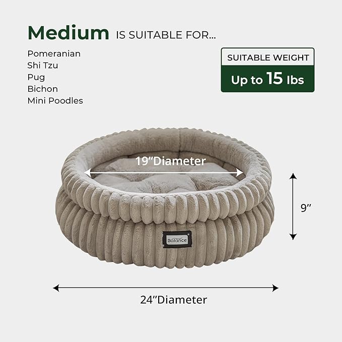 BALANCE Cat Bed Kitten Bed, Washable Round Cat Beds for Indoor Cats,Super Soft Plush Faux Fur Pet Bed for Puppy and Kitten with Anti-Slip Bottom