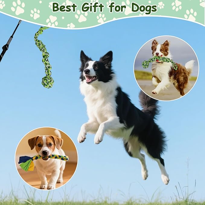 Flirt Pole for Dogs Heavy Duty, Interactive Chase & Tug of War Teaser Wand with Detachable Replacement Knot Ball and Rope Chewing Toys Flirt Stick for Small Medium Large Dogs Exercise & Training
