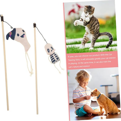 POPETPOP 2pcs Halloween Cat Teaser Toys Interactive Plush Kitten Stick Cute Ghost Skull Design for Engaging Playtime for Indoor Cats and Kittens