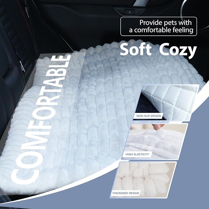 Dog Car Seat Waterproof Bed Cover Non-Slip Car Back Seat Soft and Comfortabl Pet Bed Mat Car Blanket for Travel Backseat Extender Seat Covers Dog Bed for Cars Trucks and SUVs (White Cover 23.6” x 51”)