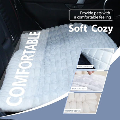 Dog Car Seat Waterproof Bed Cover Non-Slip Car Back Seat Soft and Comfortabl Pet Bed Mat Car Blanket for Travel Backseat Extender Seat Covers Dog Bed for Cars Trucks and SUVs (White Cover 23.6” x 51”)