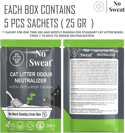 No Sweat Cat Litter Odor Neutralizer, Coconut Shell, Unscented, 5 Packs in One Box, 125 GR