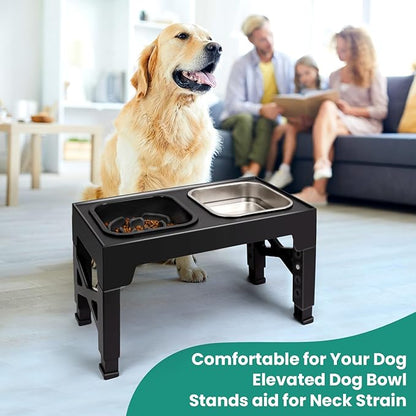 Niubya Elevated Dog Bowls, with Slow Feeder Bowl and Stainless Steel Dog Food Bowl, Raised Dog Bowls Adjusts to 5 Heights (3.15", 8.66", 9.84",11.02", 12.2") for Small Medium and Large Dogs