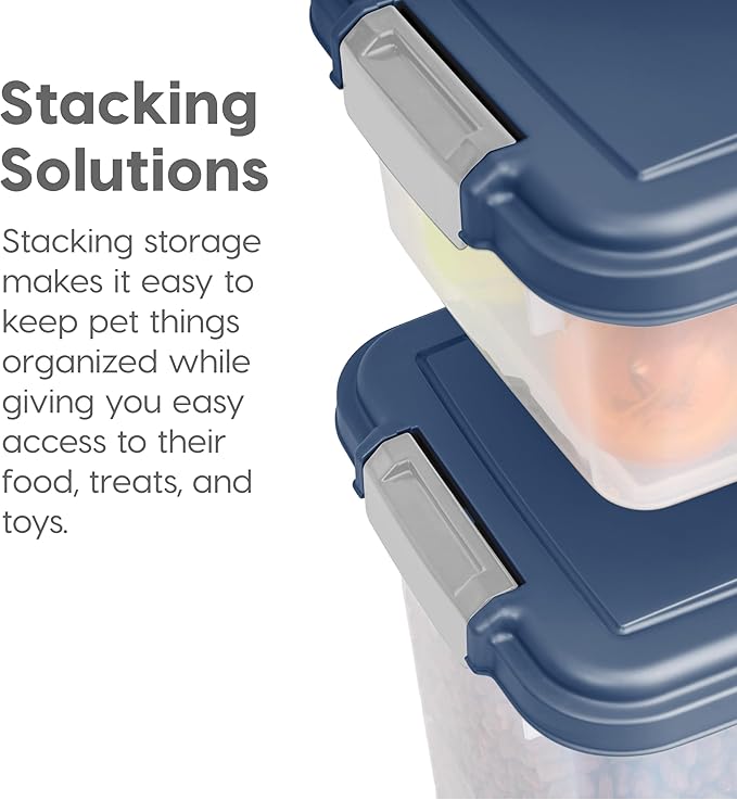 IRIS USA Dog Food Storage Container 30 lb + 11 lb, Stackable Combo Set, Airtight Pet Food Storage Bins with Wheels for Dog Cat Bird Chicken Food, BPA Free, Made in USA, Navy