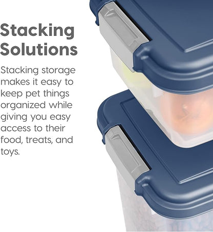 IRIS USA Dog Food Storage Container 30 lb + 11 lb, Stackable Combo Set, Airtight Pet Food Storage Bins with Wheels for Dog Cat Bird Chicken Food, BPA Free, Made in USA, Navy