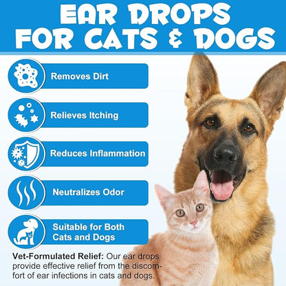 Redshine Ear Drops for Cats & Dogs-Dog Ear Infection Medication-Ear Mites Treatment-Dog Yeast Soothing Cleansing with 1% Hydrocortisone-Clean Pet Earwax-Mild and Effective (60ml)