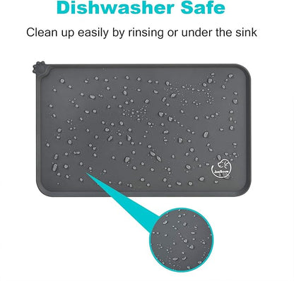 Silicone Waterproof Dog Cat Pet Feeding Mats, Non Slip, Easy Clean Pet Dog Cat Bowl Mats Placemat (18.5" x 11.5") Grey