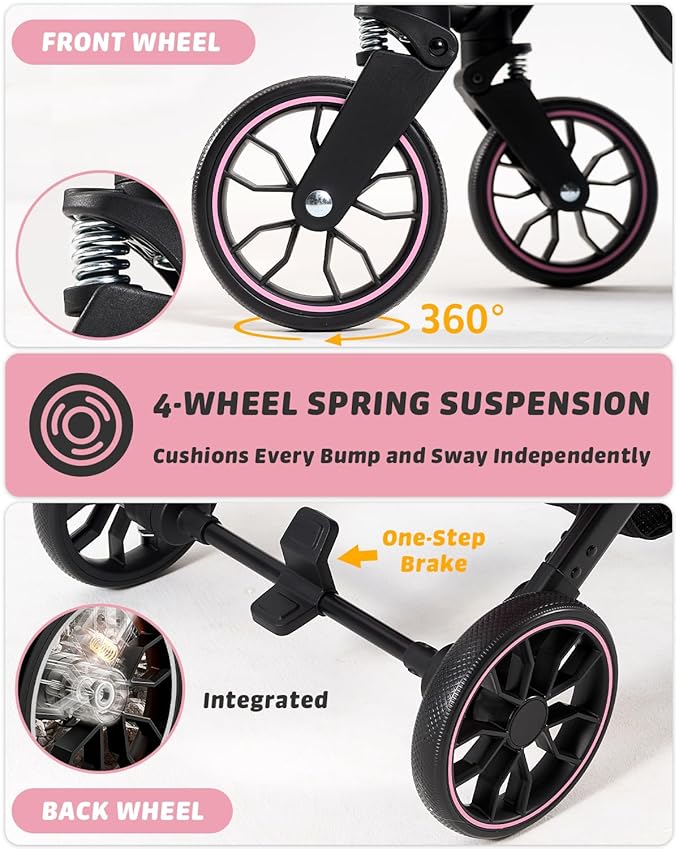 797Audio Dog Stroller for Small Medium Dogs, Pink Pet Stroller for Cats Puppy Up to 121lbs, Foldable,One Click Folding,4 Wheel Shock Absorption,Adjustable Canopy with Sun Shades,Removable Washable Pad