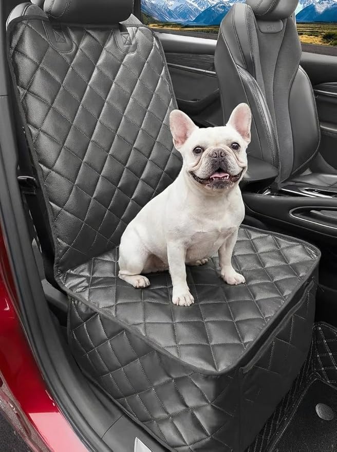Car Seat Cover for Dogs,Waterproof PU Leather Dog Car Front Seat Cover,Heavy Duty Captain Seat Protector for Pets & Humans,Fit for Most Vehicles, Pickups,Trucks, SUVs(Black)