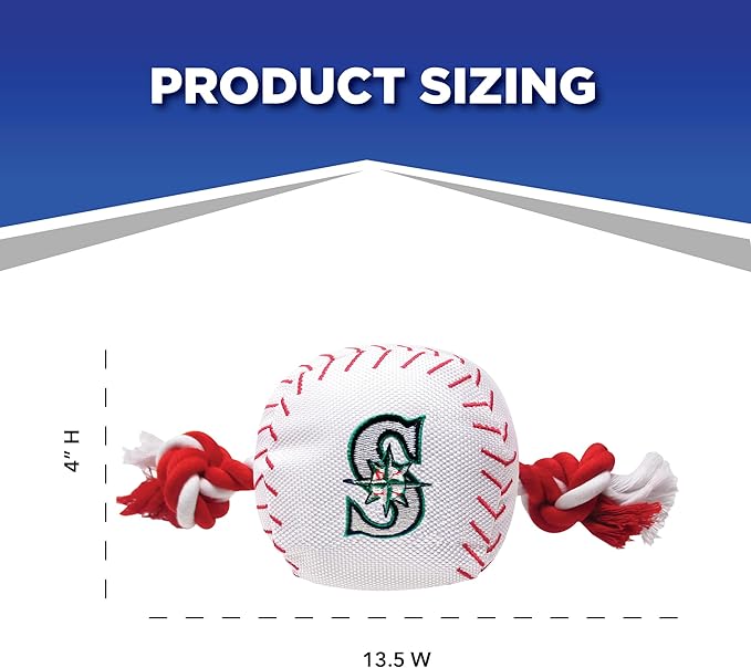 MLB SEATTLE MARINERS Baseball Rope Toy for DOGS & CATS. Tough nylon, Sporty Baseball Design, Heavy-duty ropes with Inner SQUEAKER