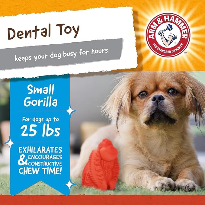 Arm & Hammer for Pets Super Treadz Mini Gorilla Dental Chew Toy for Dogs - Dog Dental Chew Toys - Reduce Plaque & Tartar Buildup Without Brushing - for Dogs up to 25 Lbs (Pack of 3)