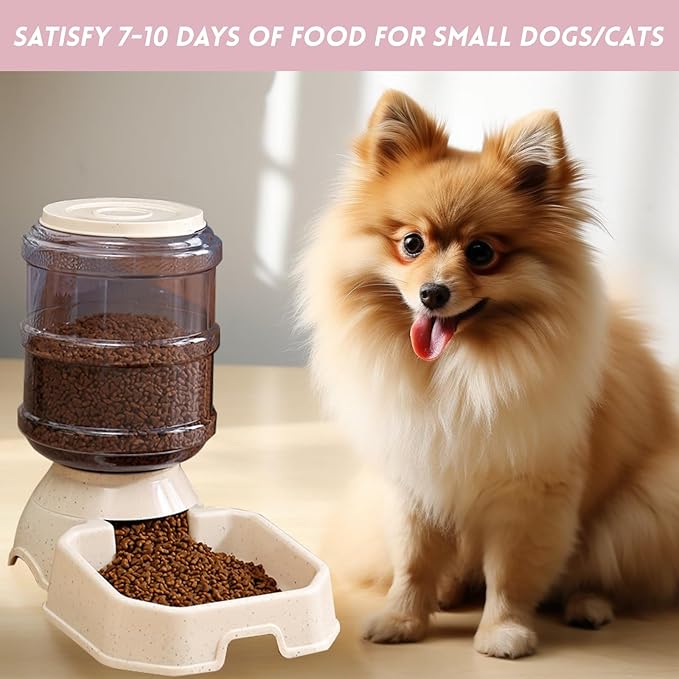 Automatic Pet Feeder & Waterer Set of 2 Pack, Self Feeding Replenish Dog Cat Bowls, Gravity Food & Water Storage Container Fountain Jug Pet Supplies Plastic Skid Proof Rubber Feet (White)