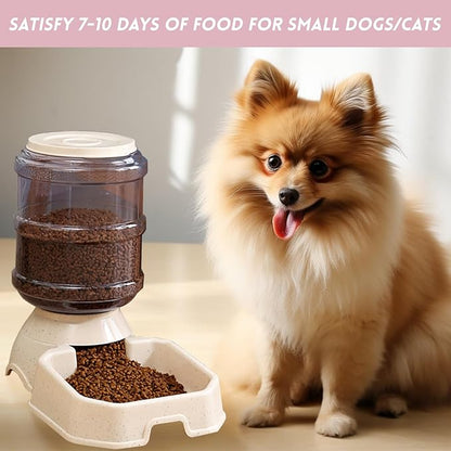 Automatic Pet Feeder & Waterer Set of 2 Pack, Self Feeding Replenish Dog Cat Bowls, Gravity Food & Water Storage Container Fountain Jug Pet Supplies Plastic Skid Proof Rubber Feet (White)