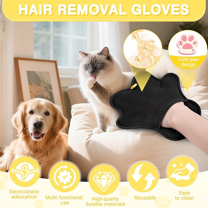 2PCS Pet Hair Removal Glove for Cats and Dogs,Upgrade Reusable Electrostatic Magic Brush Pet Hair Removal Grooming Gloves Tool for Furniture, Bed Sheets,Couch,Clothes,Carpet,Car Seat (2)