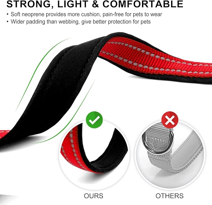 azuza Reflective Dog Collar,Soft Neoprene Padded Pet Collar with ID Tag Ring,Adjustable for Small Dogs,Red,S