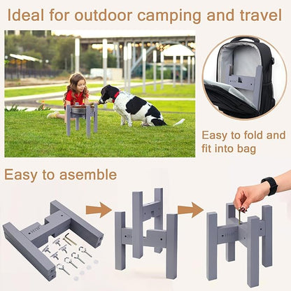 Elevated Dog Bowl Stand,Adjustable Dogs Food Stand for 7”-10” Bowls,Single DogBowl Holder 10” Tall for Medium Dogs Grey