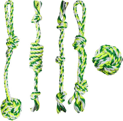 ASOCEA 5 Pack Dog Rope Toys Cotton Puppy Teething Chew Toys for Small Medium Dogs Interactive Tug Toy for Training Fetching Boredom Relief（Green）