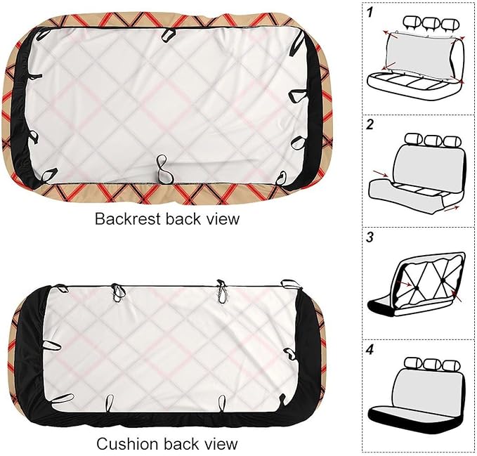 Fashion Universal Stretch Back Seat Protector, Car Accessories Rear Bench Seat Covers For Trucks SUV, Car Interior Decor Seat Cover Compatible with Black Red Beige And White Plaid Tartan Flannel