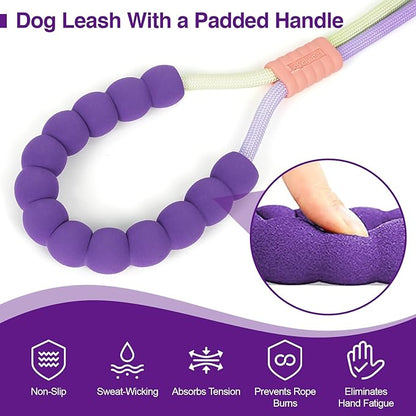 Hands Free Dog Leash Dual Handle, Wearable Leashes for Dog, Padded Waist Belts and Rotating Metal Clip,for Small Medium Large Dogs (18+ lbs) Walking Training Running (Purple Green, 4.5 FT)