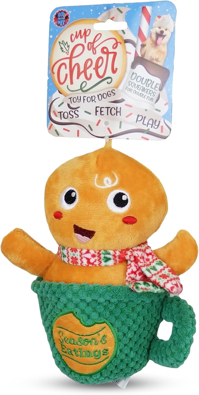 Bow Wow Pet Gingerbread Xmas Mug Squeaky Plush Dog Toy