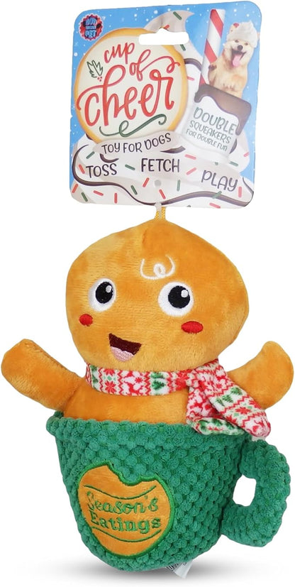 Bow Wow Pet Gingerbread Xmas Mug Squeaky Plush Dog Toy