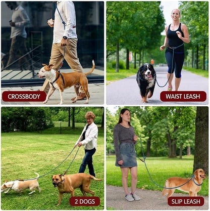Tails & Tales Hands Free Dog Leash for Walking Running Training, Adjustable Lead Up to 9.8ft, Dogs Up to 125lbs, Crossbody, Dual Handle, Multifunctional, Double Attachment for 2 Dogs (Winery Red)