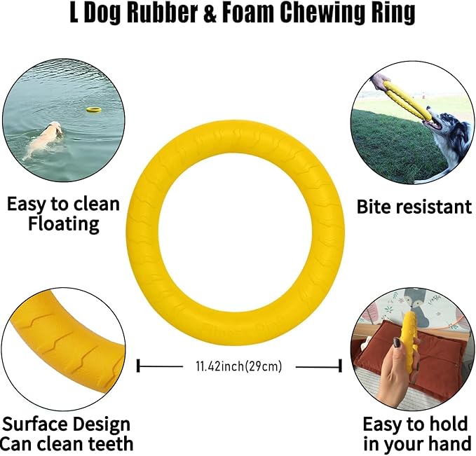 Dog Toys, Dog Chew Toys for Aggressive Chewers,Flying Discs for Medium/Large Breeds. Floating Dog Ring Toys for Throwing, Catching, Grabbing. (Large)
