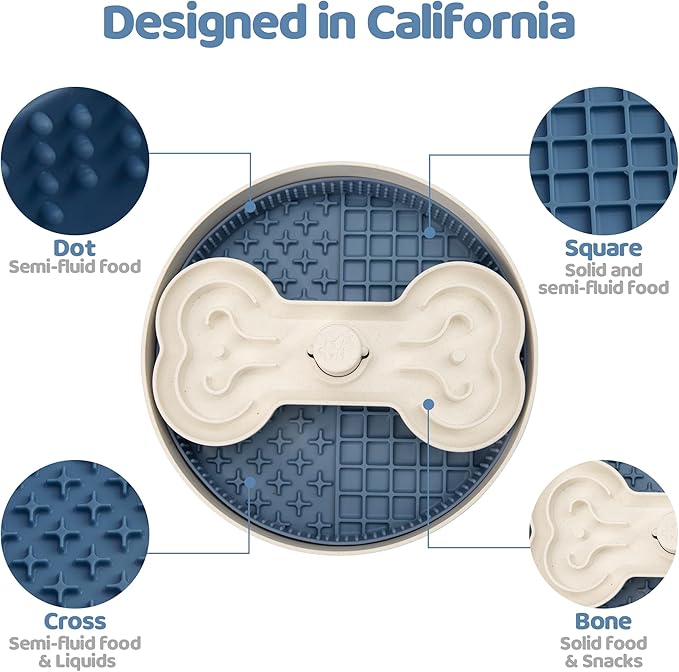 Puzzle Feeder Slow Feeder Dog Bowl with Lick Mat and Puzzle Inserts - Non-Slip Base, Adjustable Speed Design, Dishwasher Safe for Large Dogs,Blue