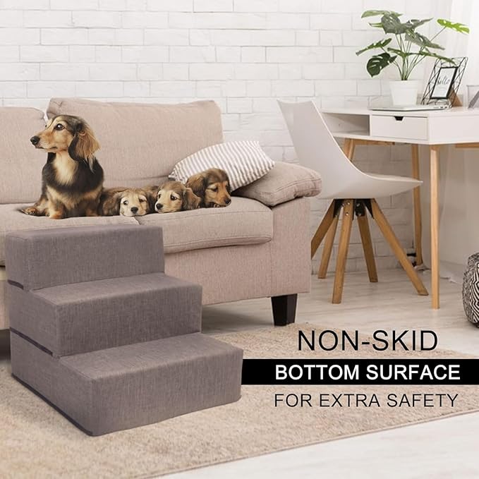 Elevon Dog Stairs for Bed 23.5" H, 4-Step Dog Steps for High Bed and Couch, Pet Steps for Small Dogs and Cats, Non-Slip Balanced Pet Ramp Indoor, Grey