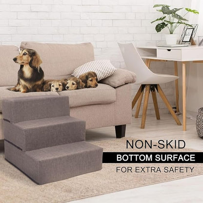 Elevon Dog Stairs for Bed 23.5" H, 4-Step Dog Steps for High Bed and Couch, Pet Steps for Small Dogs and Cats, Non-Slip Balanced Pet Ramp Indoor, Grey