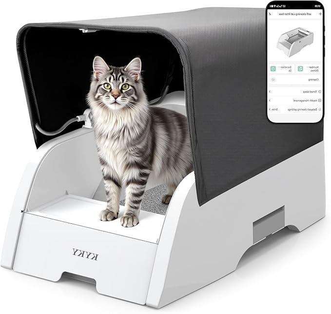 KYKY Self Cleaning Litter Box, Upgraded Automatic Cat Litter Box Self Cleaning with APP Control, Large Open Design for Single/Multiple Cats, Anti Pinch and Odorless(wiht Canopy)