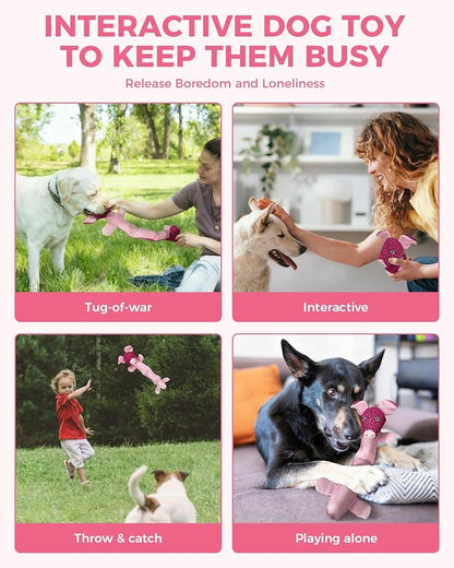 Squeaky Dog Toys for Large Dogs, Durable Plush Chew Toys for Tough Play, Interactive Tug of War Toy, Tough Teething Gift to Keep Them Busy and Relieve Boredom (Pink Pig)