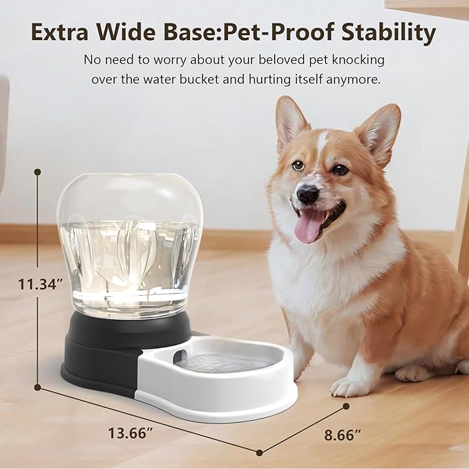 4 Liters Automatic Dog Water Dispenser, Gravity Pet Bowl Holds 2 Soda Bottles, No-Spill Cat Feeder for Large Dogs, BPA-Free & Easy Clean, Less Refills for Travel, Black