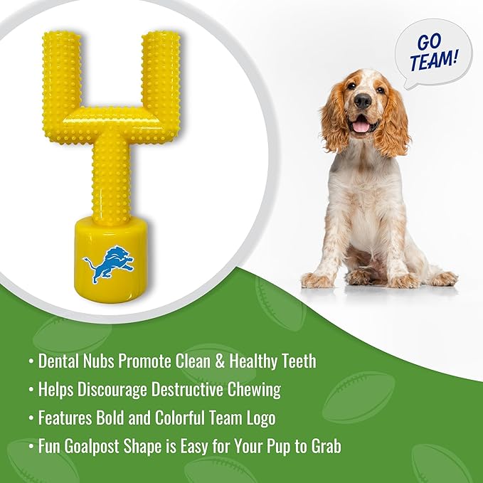 NFL Detroit Lions Mega- Chew Hard Nylon Bacon-Flavored Dog Bone Football Goal Post Chew Toy. Interactive Tasty Fun Dog Chew Toy. Indestructible Strong and Durable Pet Chew Toy. Extra Tough Dog Toys